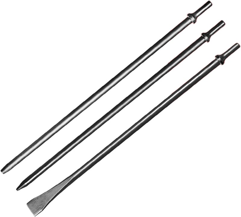 Phyxlyn Pneumatic Taper Punch and Air Cold Chisel Three-Piece Set, 7/32" x 18" Point Tip，3/8" x 18" Point Tip，3/4" x 18" Flat Chisel, 0.401" Shank Air Tool Suitable for Air Hammer, Cr-Mo Alloy Steel - Image 1